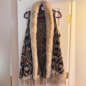 Mintee Multicolor Patterned Sweater Vest with Cream Trim